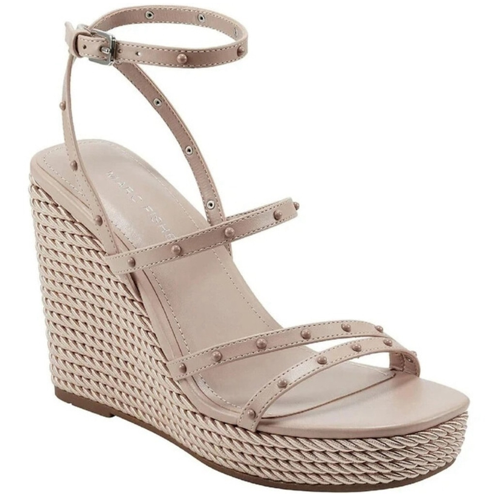 Marc Fisher Studded Espadrille Wrapped Rope Platform Sandals 10 M Blush Beige - Picture 2 of 12